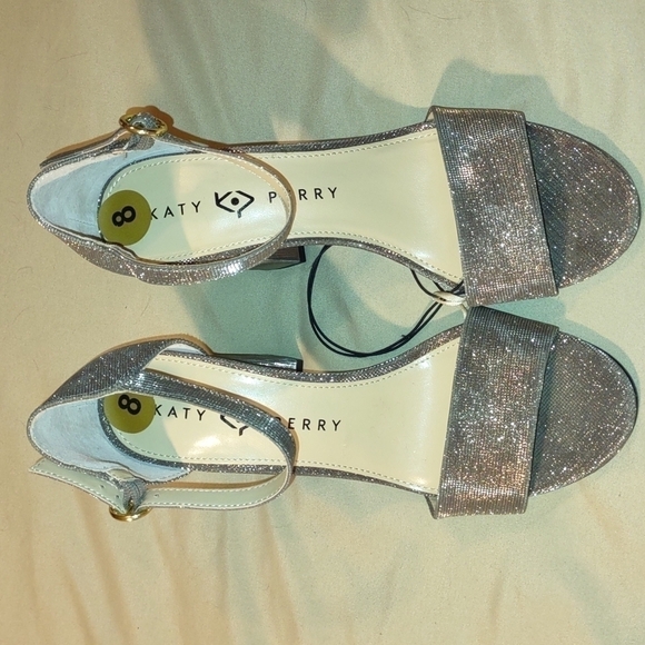 Katy Perry Champagne Gold Sparkle Heeled Sandals Size 8 - Picture 2 of 7